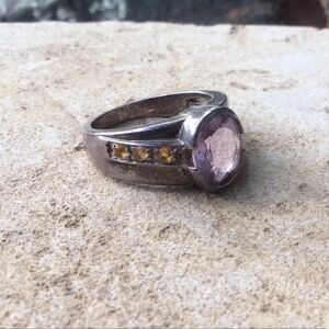 Sterling Silver Cocktail Ring With Pink Center Stone & Yellow Stone Accents 7